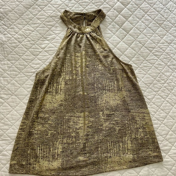 Gold metallic halter top from Anthropologie. - Picture 3 of 6